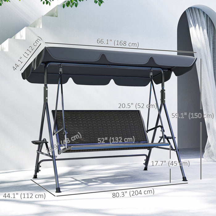 Outsunny 3-Seat Porch Swing with Canopy Outdoor Swing Chair w/ Rattan Seat