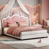 Judson Upholstered Princess Bed With Crown Headboard And Pu Platform Frame,full Size,cream Full Bed | Lit Princesse Judson Tapisse Avec Tete De Lit En Forme De Couronne Et Cadre Plateforme En Pu, Taille Full, Crème
