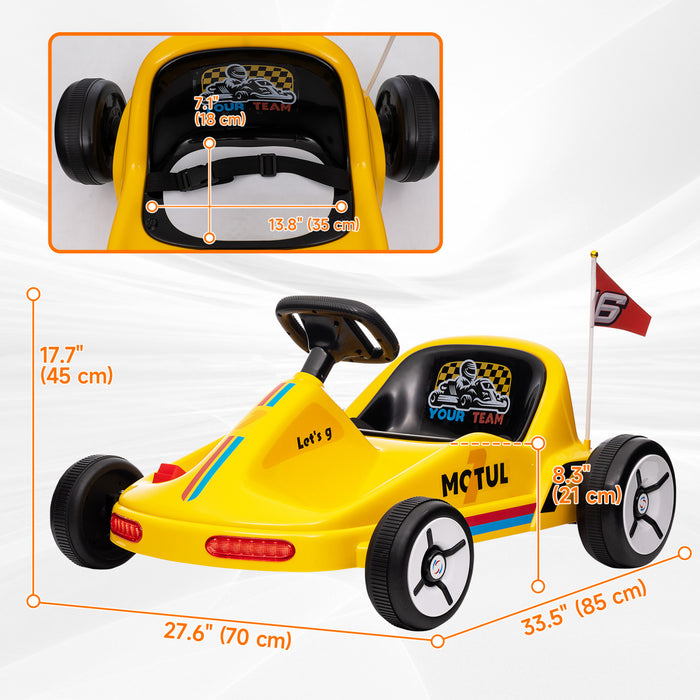 Qaba Go Kart For Kids, 6v Electric Battery Powered Ride-On Car With Music, Light, Horn, For Toddlers Boys Girs 3-5 Years, Yellow