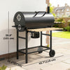 Outsunny Charcoal BBQ Grill with Foldable Shelves, Barbecue Grill with Warming Rack, Lid Thermometer, Wheels for Outdoor Cooking, Patio Backyard Party, Natural Wood and Black