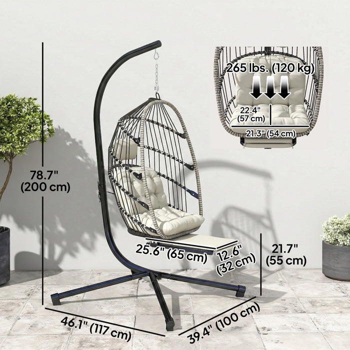 Outsunny Hanging Egg Chair w/ Retractable Footrest, Light Grey
