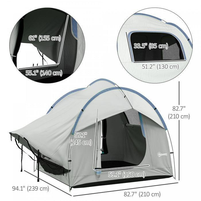 Outsunny Car Camping Tent with 3 Doors, 2000mm Waterproof, Grey and Blue