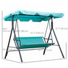 Outsunny 3-seat Patio Swing Chair With Adjustable Canopy Teal|Outsunny Balancoire De Patio A 3 Places Avec Auvent Reglable, Bleu Sarcelle