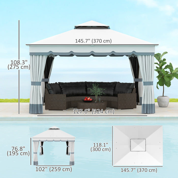 Outsunny 10' X 12' Double Roof Outdoor Gazebo With Netting & Curtains