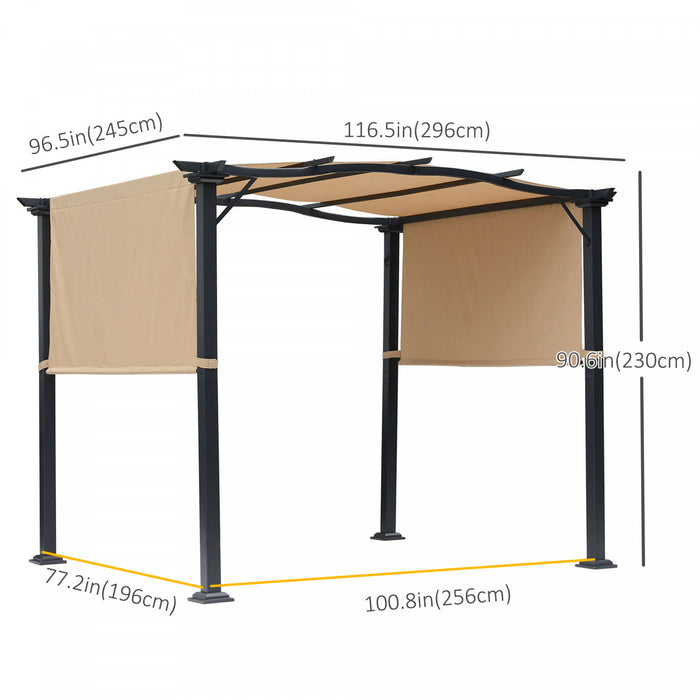 Outsunny 10' X 8' Outdoor Retractable Pergola Garden Gazebo With Two Adjustable Side Canopy Overhead Sun Shade Backyard Canopy Cover Khaki