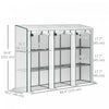 Outsunny Lean-to Mini Greenhouse W/ 3 Tier Shelves, 3 Roll-up Doors, White|Outsunny Mini Serre Adossee Avec 3 Etageres, 3 Portes Enroulables, Blanc