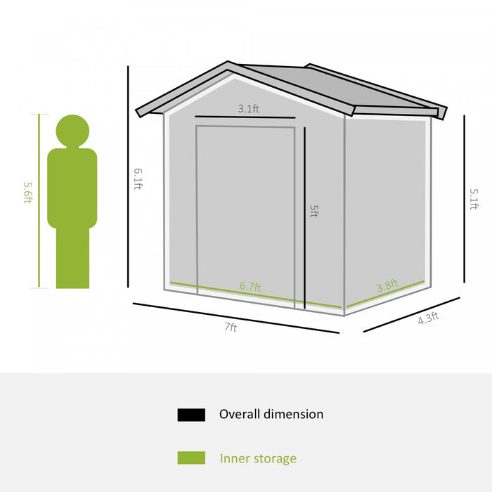 Outsunny 7' X 4' X 6' Garden Storage Shed Outdoor Patio Yard Metal Tool Storage House W/ Steel Floor Foundation And Double Doors Yellow