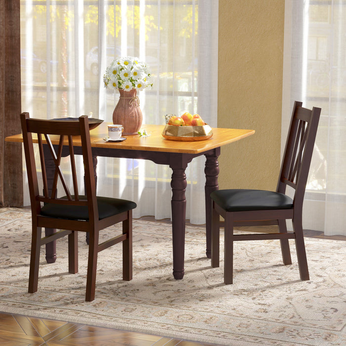 HOMCOM Farmhouse Dining Chairs Set of 2 with PU Leather Seat, Wood Frame