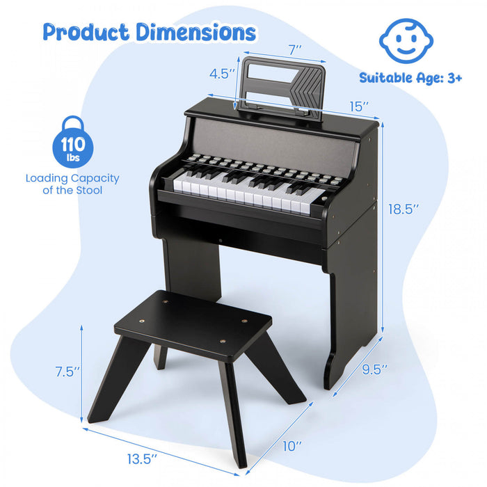 Costway 25 Keys Digital Piano with Music Stand Stool Lighted Keys Teaching Mode for 3+ Kids Black