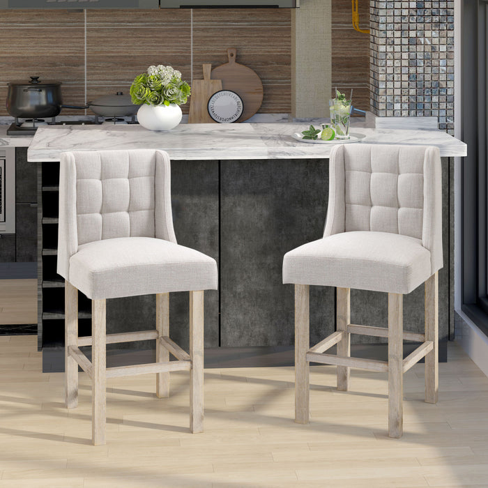 HOMCOM Modern Counter Bar Stools Upholstered Counter Chairs Set of 2 Beige