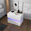 HOMCOM LED Nightstand Bedside Table with Drawers LED Light White