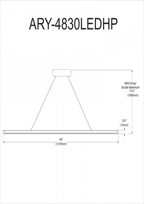 Dainolite Array LED Horizontal Pendant 30w 48\" Matte White Finish White Acrylic Diffuser Lamp