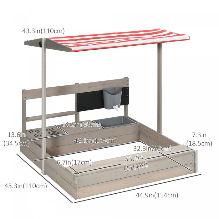 Kids Sandbox With Cover, Wooden Sand Box With Adjustable Cover, Kitchen Playset Toys, Seat, Storage, Outdoor Sand Playfor 3-7 Years Old, 45 X 43 X 43inch