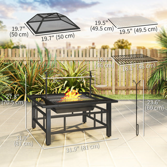 Outsunny Outdoor Fire Pit Firepit With Bbq Grill Grate Poker Lid, Black