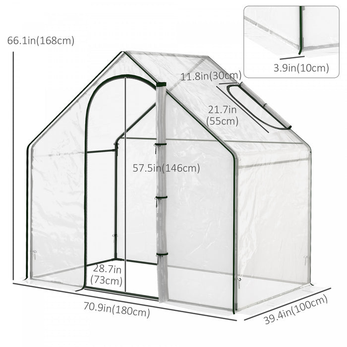 Outsunny 6'x3.3'x5.5' Walk-in Garden Greenhouse With Door And Top Window, Portable Mini Greenhouse For Plants Flowers Herbs, Outdoor Hot House Growing Tent With Steel Frame, Clear Pvc Cover