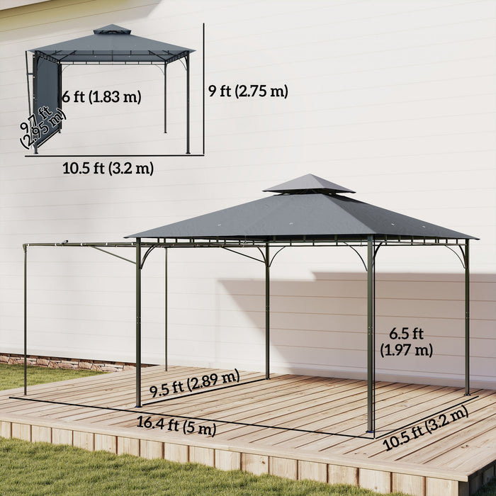 Outsunny Patio Gazebo Extendable Shade 126\" x126\", Dark Grey