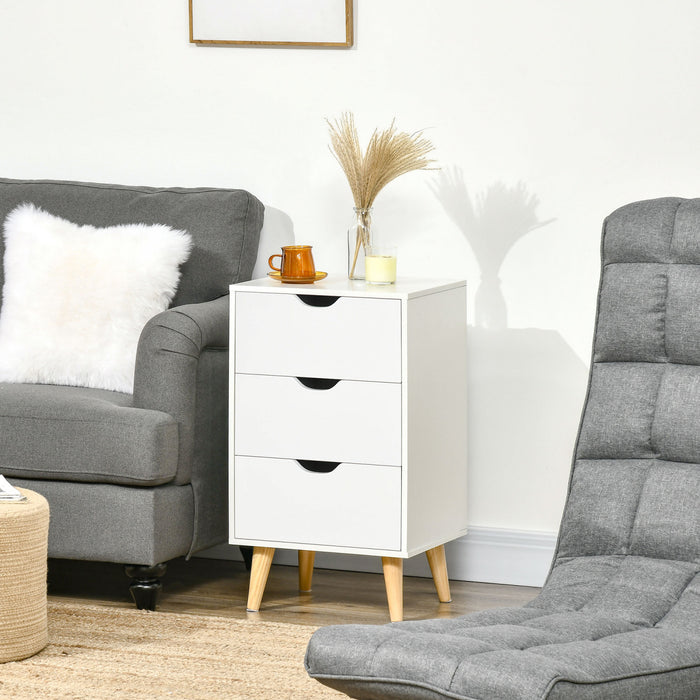 HOMCOM Nightstand, Bedside Table with 3 Drawers, Wood Legs, White