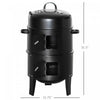 Outsunny Vertical Charcoal BBQ Smoker, 3-in-1 16" Round Barbecue Grill with 2 Cooking Area and Thermometer for Outdoor Camping Picnic Cooking, Black