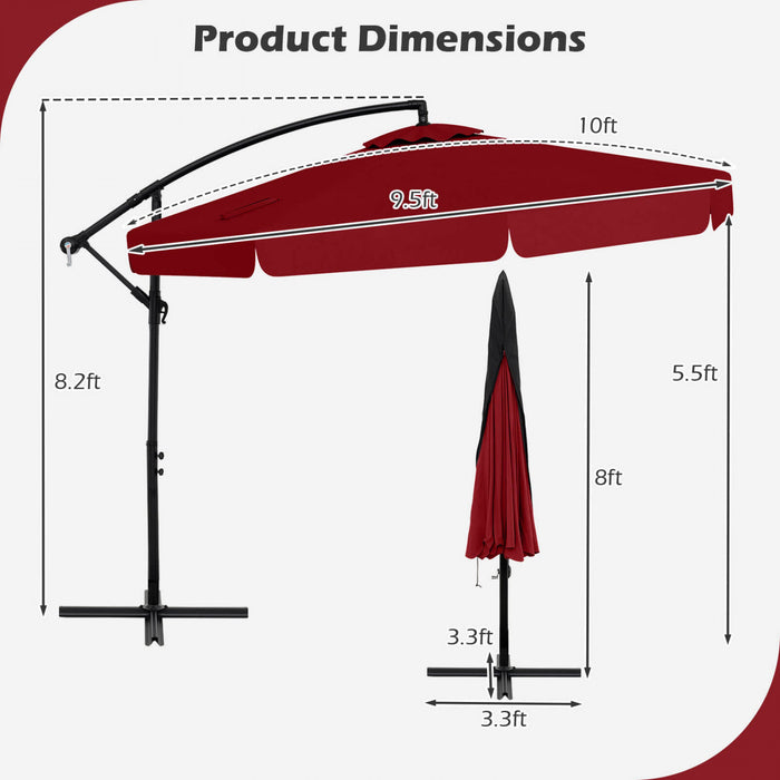 Costway 10 FT Offset Hanging Umbrella Patio Cantilever Umbrella with Cover Red