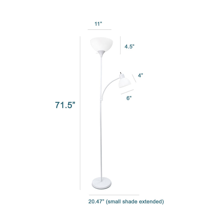 Ardelo Floor Lamp w/ Gooseneck Reading Light, Snow, 71.5\"H