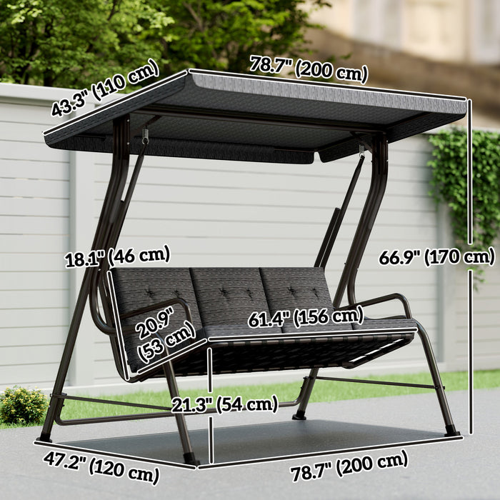 Outsunny Outdoor 3-person Metal Porch Swing Chair with Canopy Black