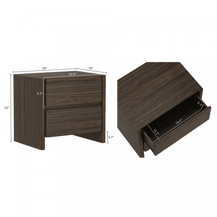 Linda Modern 24\" Nightstand in Walnut Brown (2-Drawer) - Set of 2