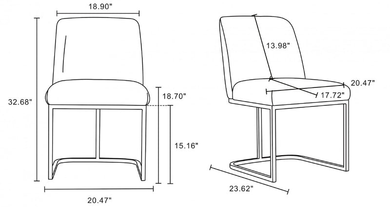 Serena Modern Metal Vegan Leather Dining Chair in Light Gray - Set of 2