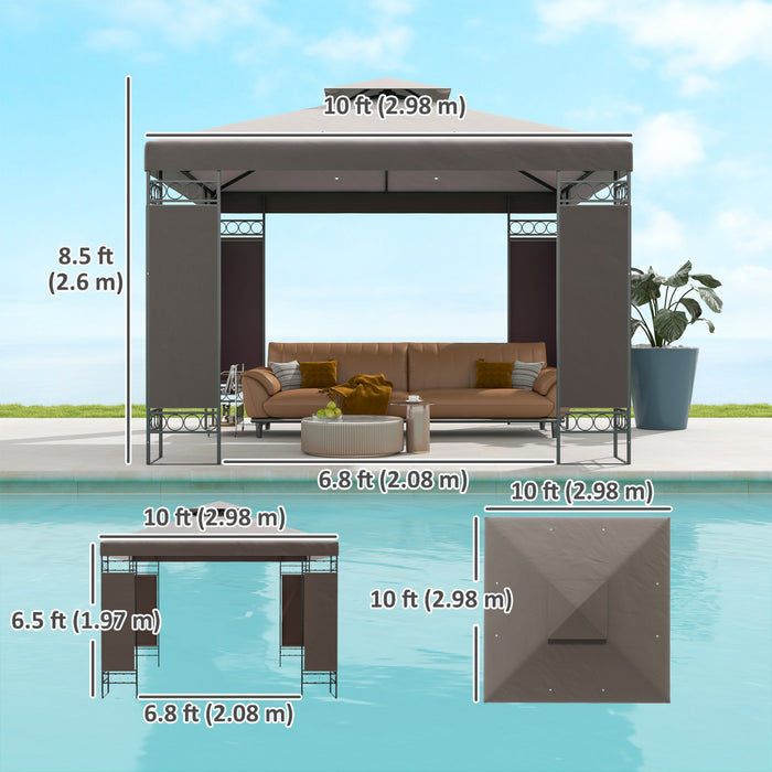 Outsunny 10 X 10 Ft Canopy Gazebo, Double Roof Outdoor Gazebo, Khaki