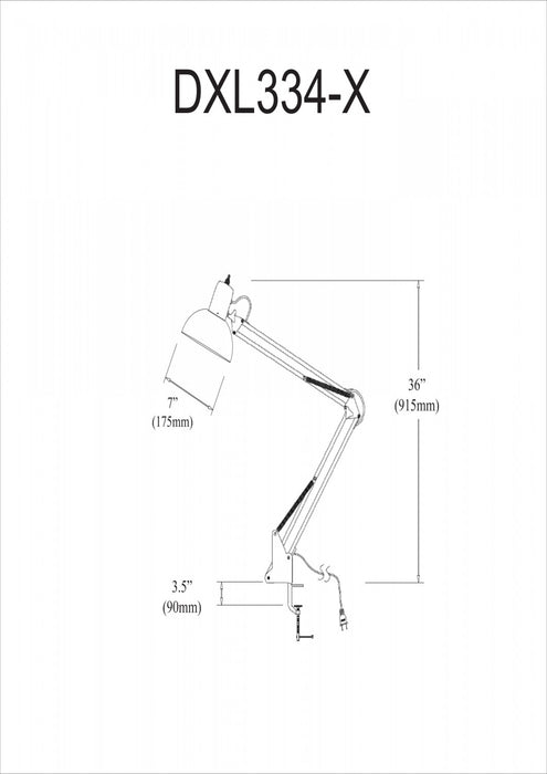 Dainolite Working/Task Lamp Spring Balanced Clampon Gloss White 36\" Reach
