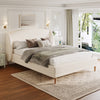 Jeffrey Upholstered Bed with Boucle Wingback Headboard,Queen Size - White | Lit Jeffrey Rembourre avec Tete de Lit Ailes en Tissu Boucle, Taille Queen - Blanc