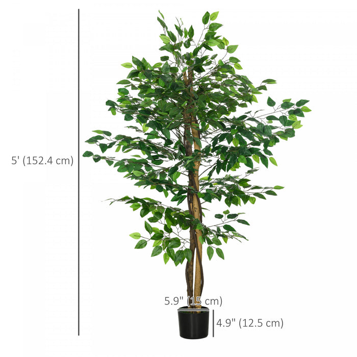 HOMCOM 2 Piece 5ft Artificial Trees Ficus for Indoor Home Decor