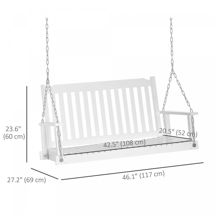 Outsunny 2-people Porch Swing Bench With 2 Hanging Chains For Deck White