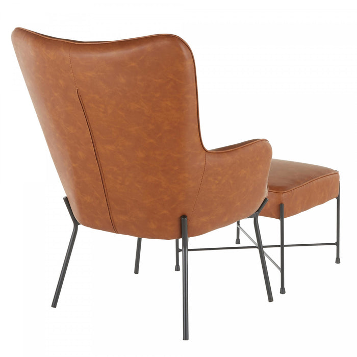 LumiSource Izzy 2-Piece Faux Leather Industrial Accent Lounge Chair and Ottoman - Camel