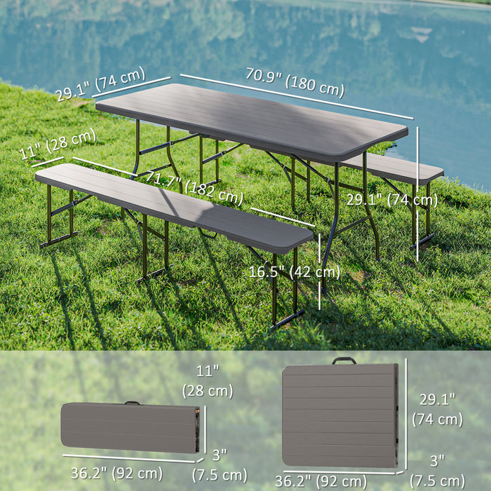 Outsunny 6FT 3-Piece Faux Rattan Folding Picnic Table w/ 2 Benches, Brown