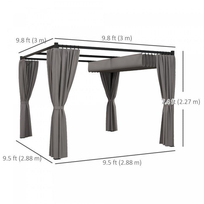 Outsunny 10' X 10' Patio Pergola With Retractable Canopy, Light Grey