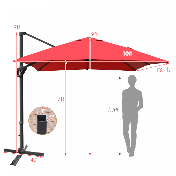 Costway 10'x13' Patio Offset Cantilever Umbrella Aluminum 360° Rotation Tilt Wine