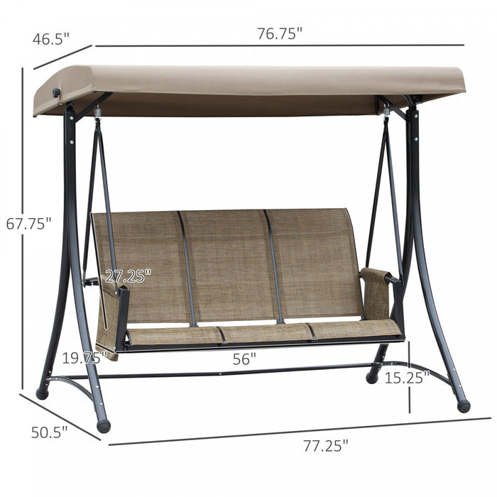 Outsunny 3 Person Outdoor Porch Swing Chair W/ Adjustable Canopy, Brown