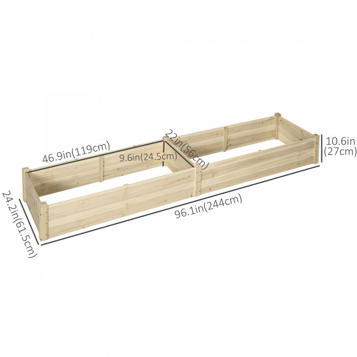 Outsunny 96\" X 24\" X 10\" Wooden Raised Garden Bed With 2 Planter Box And Non-woven Fabric Liner For Backyard, Patio To Grow Vegetables, Herbs, And Flowers