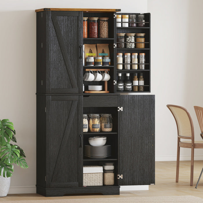 HOMCOM 72\" Kitchen Pantry Cabinet, Farmhouse Kitchen Storage Cabinet, Black