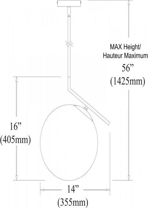 Dainolite Orion 1 Light Pendant Matte Black Opal White Glass Lamp
