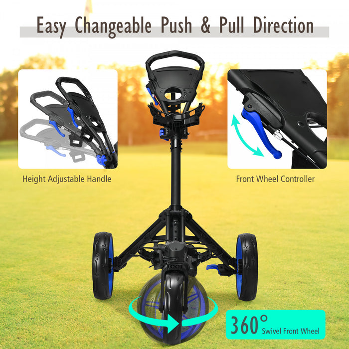 Goplus Folding Golf Push Cart W/scoreboard Adjustable Handle Swivel Wheel Blue