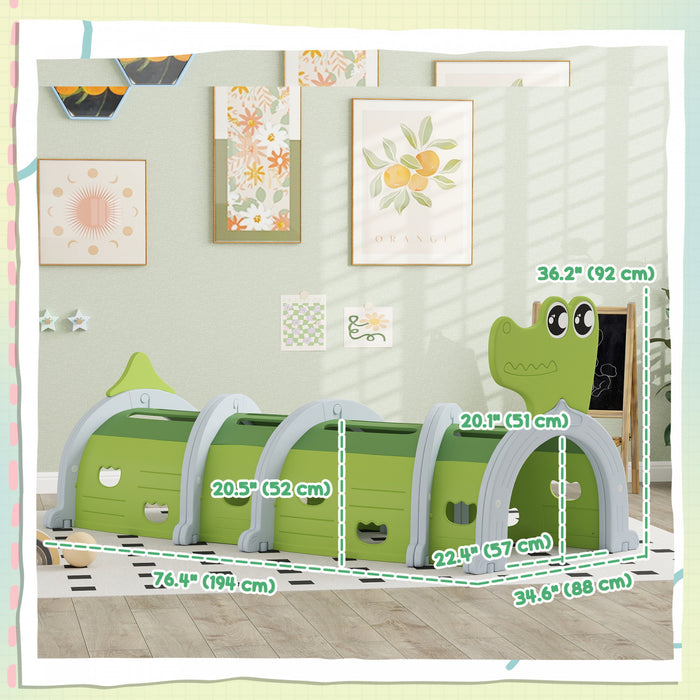 Qaba Crocodile Design Toddler Play Tunnel Indoor & Outdoor, Tunnel For Kids To Crawl Through, Climbing Toys Play Structure For 3-6 Years, 76\" X 35\" X 36\", Green