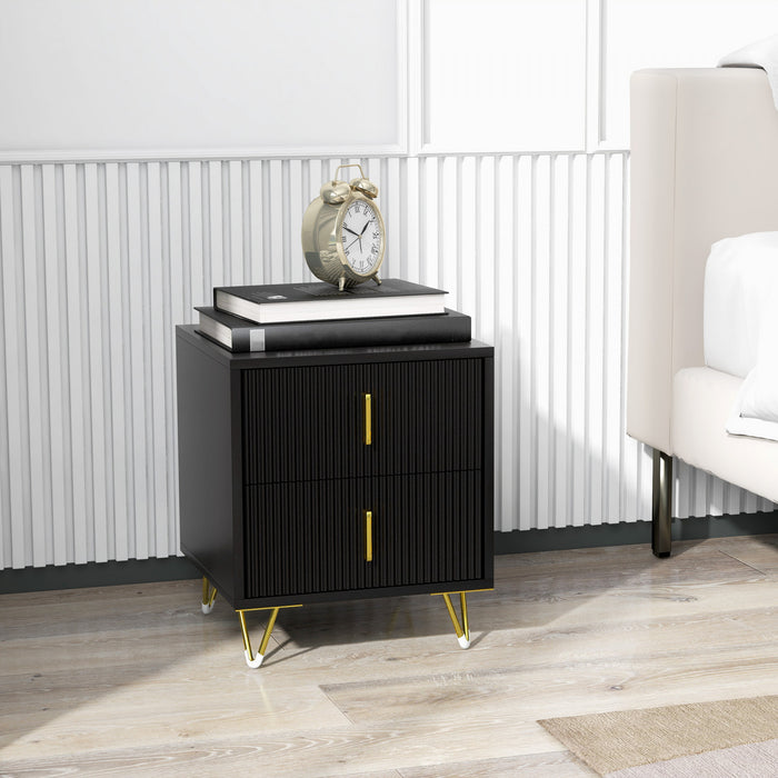 HOMCOM Nightstand, Bedside Table, Side End Table w/ 2 Drawers, Metal Legs