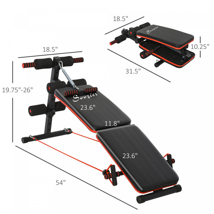 Soozier Sit Up Bench Core Workout Adjustable Thigh Support Foldable For Home Gym Black