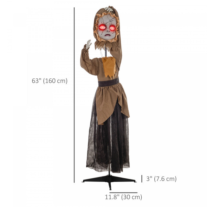 Homcom Halloween Doll Animatronic Prop With Light Up Eyes For Party