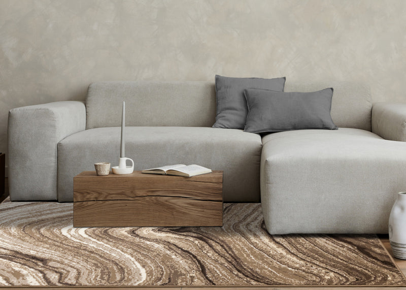 Forte Brown Cream Soothing Waves Area Rug - 5'3\" x 7'5\"