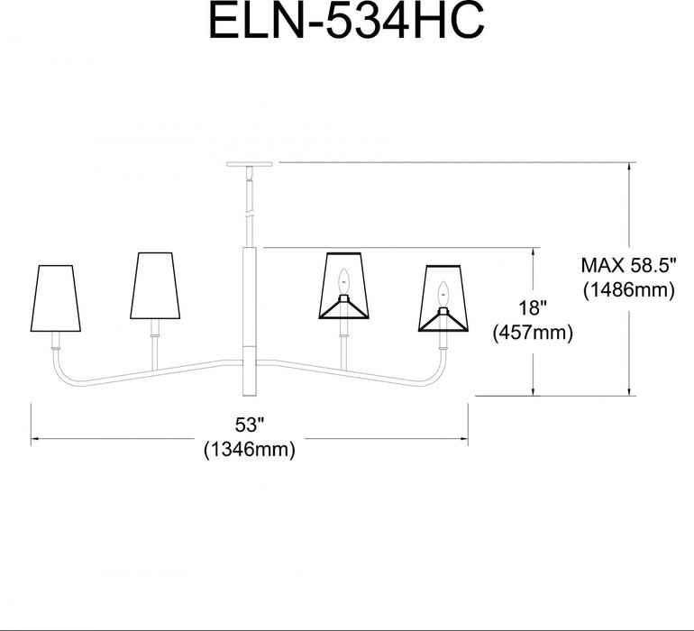 Dainolite Eleanor 4 Light Horizontal Chandelier Matte Black White Shades Lamp