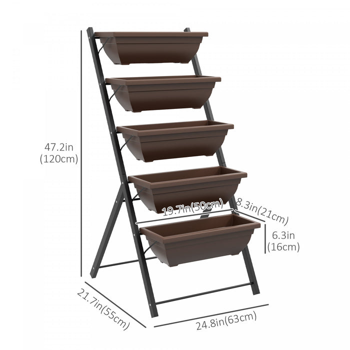 Outsunny 5-tier Raised Garden Bed With 5 Planter Boxes, Outdoor Plant Stand Grow Containers With Leaking Holes For Balcony Patio Outdoor, Brown