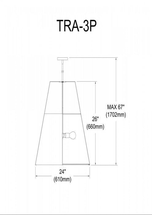 Dainolite Trapezoid 3 Light Pendant Trapezoid Gold/White Shade White Fabric Diffuser Lamp