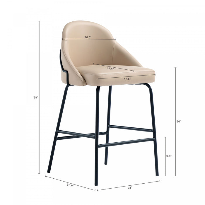 Gracie Modern Metal Upholstered Counter Stool in Tan and Black Bar Stool